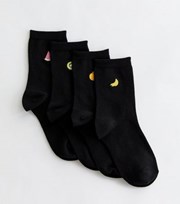 New Look 4 Pack Black Fruit Motif Socks